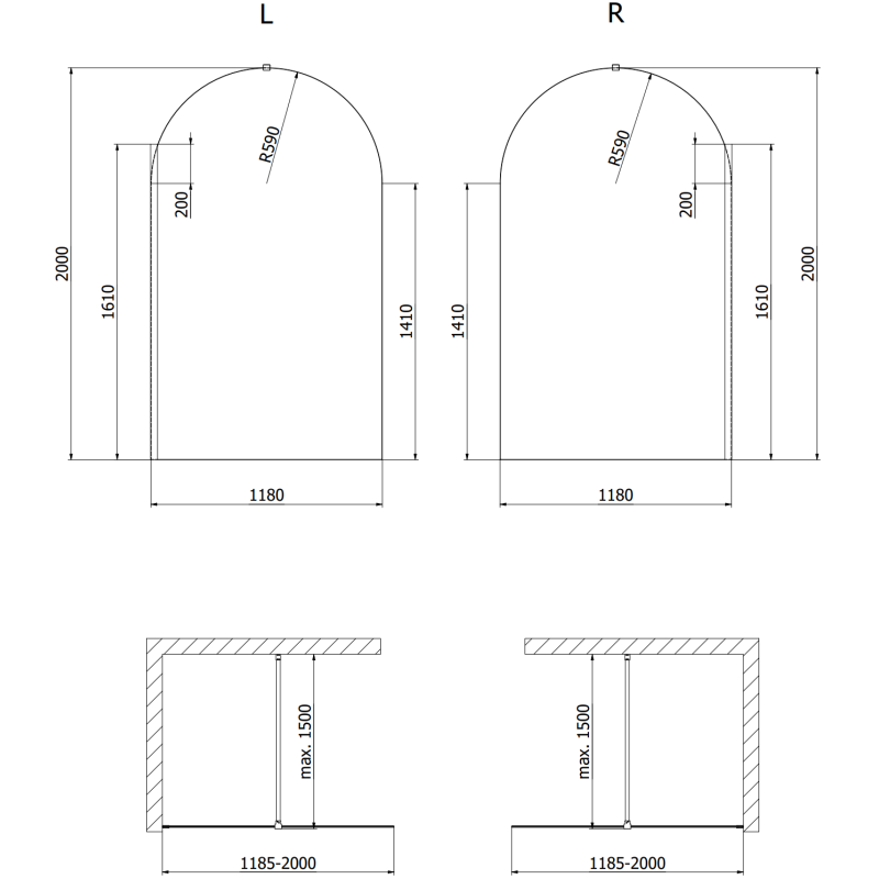 Mexen Kioto-Q ścianka prysznicowa Walk-in 110 x 200 cm, transparent 8 mm, nikiel szczotkowany - 800-110-101-97-00-Q