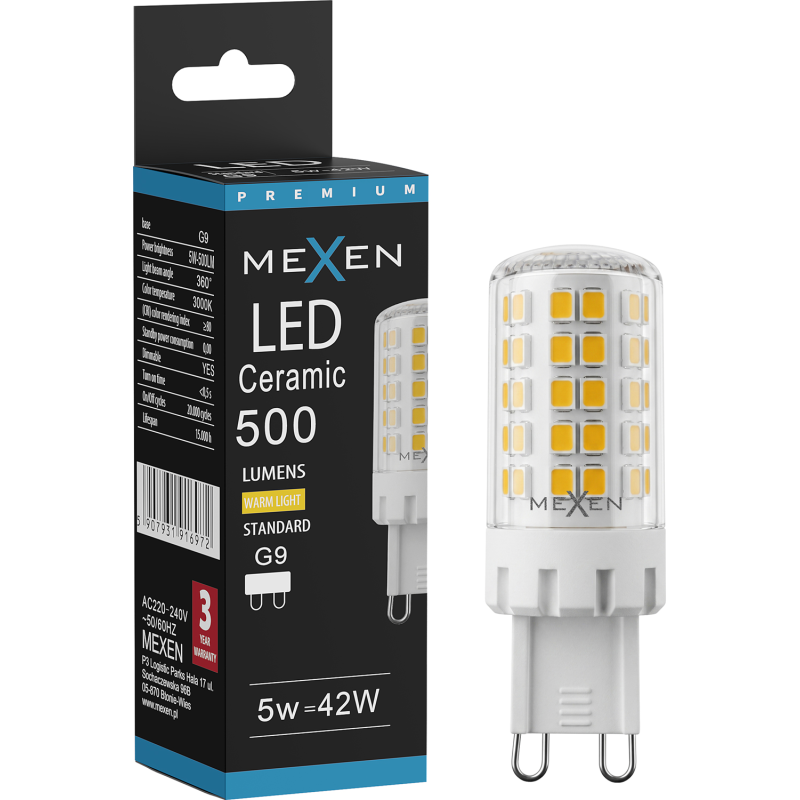 Mexen Aura żarówka LED ściemnialna G9, 5W, Ciepła - 3000K, 500 lm - L122-G9-0530-01
