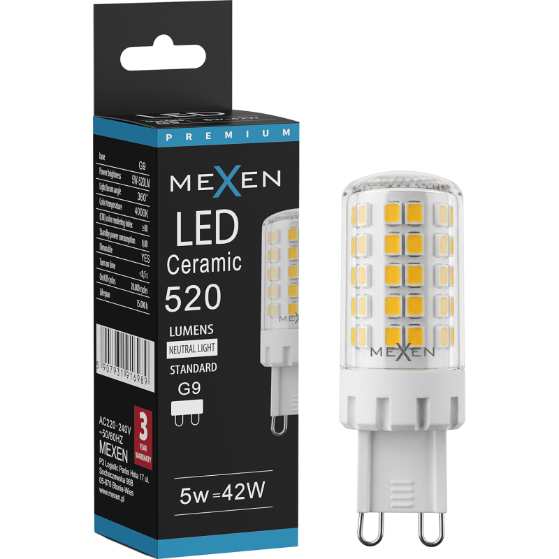 Mexen Aura żarówka LED ściemnialna G9, 5W, Neutralna - 4000K, 520 lm - L122-G9-0540-01