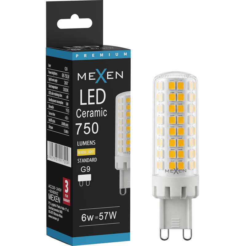 Mexen Aura żarówka LED ściemnialna G9, 6W, Ciepła - 3000K, 750 lm - L122-G9-0630-01