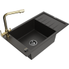 Mexen Elias zlewozmywak granitowy 1-komorowy z ociekaczem i baterią kuchenną Duero, czarny/złoty metalik - 6511-75-671600-50-B