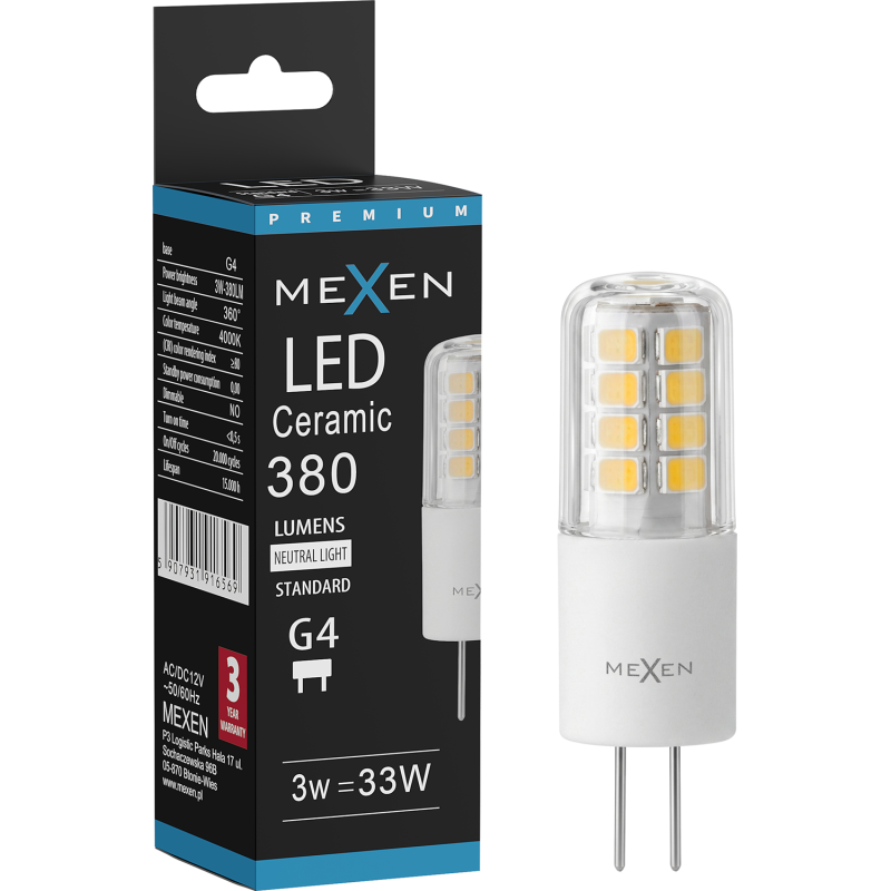 Mexen Oris żarówka LED G4, 3W, Neutralna - 4000K, 380 lm - L115-G4-0340-01