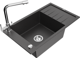 Mexen Elias zlewozmywak granitowy 1-komorowy z ociekaczem i baterią kuchenną Duero, czarny nakrapiany - 6511-76-671600-00