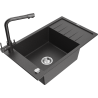 Mexen Elias zlewozmywak granitowy 1-komorowy z ociekaczem i baterią kuchenną Duero, czarny nakrapiany - 6511-76-671600-76