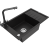 Mexen Elias zlewozmywak granitowy 1-komorowy z ociekaczem i baterią kuchenną Duero, czarny - 6511-77-671600-70