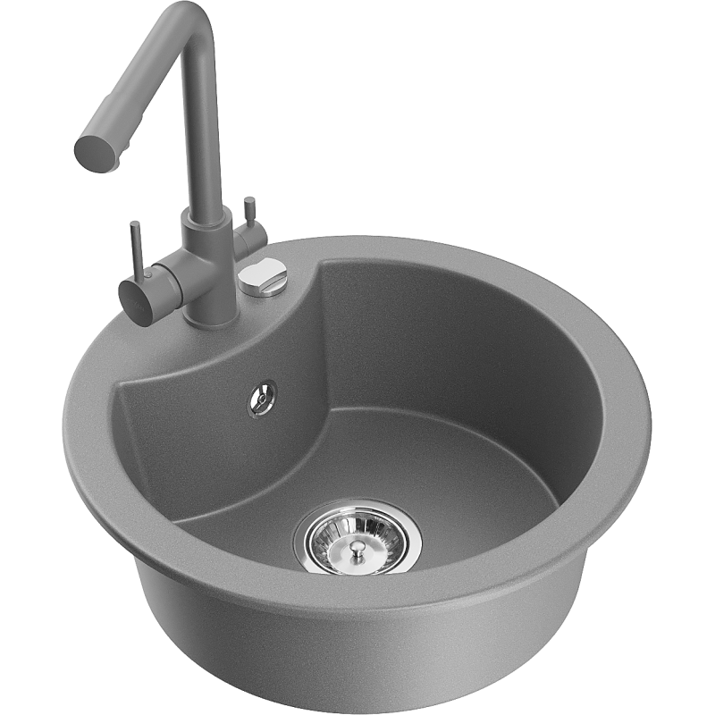 Mexen Diego zlewozmywak granitowy 1-komorowy z baterią kuchenną Duero, szary - 6512-71-671600-71