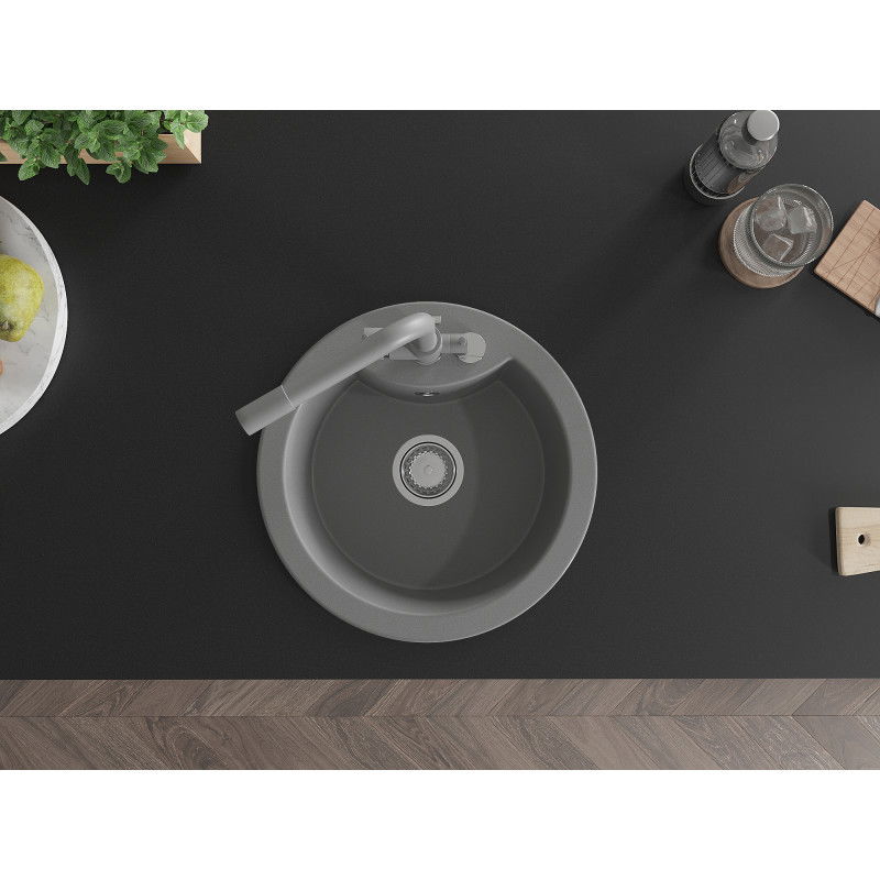 Mexen Diego zlewozmywak granitowy 1-komorowy z baterią kuchenną Duero, szary - 6512-71-671600-71