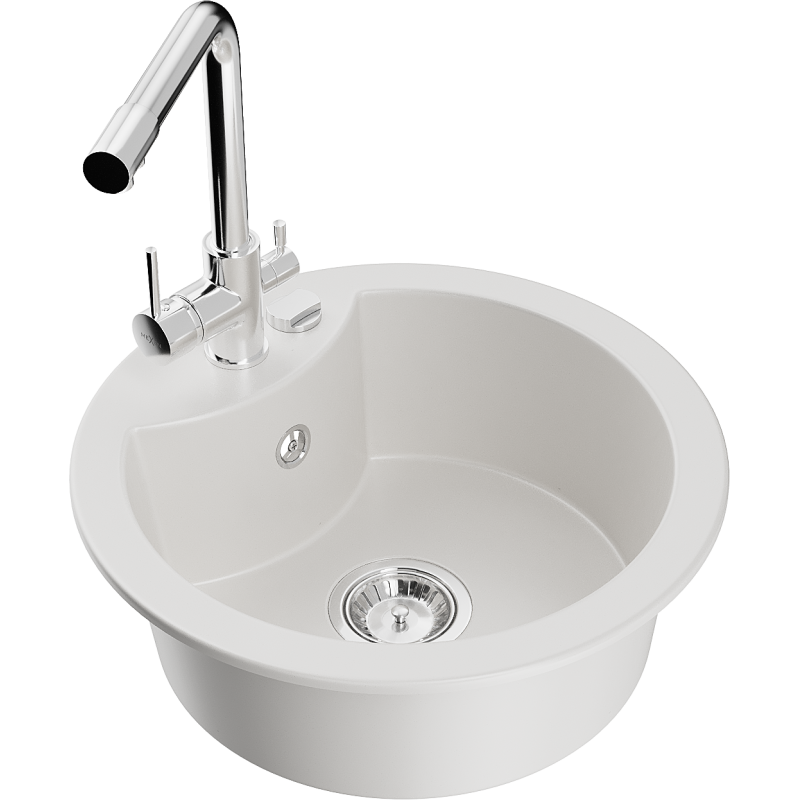 Mexen Diego zlewozmywak granitowy 1-komorowy z baterią kuchenną Duero, biały - 6512-20-671600-00