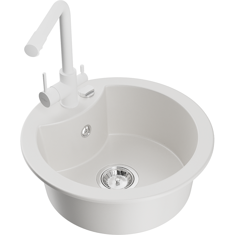 Mexen Diego zlewozmywak granitowy 1-komorowy z baterią kuchenną Duero, biały - 6512-20-671600-20