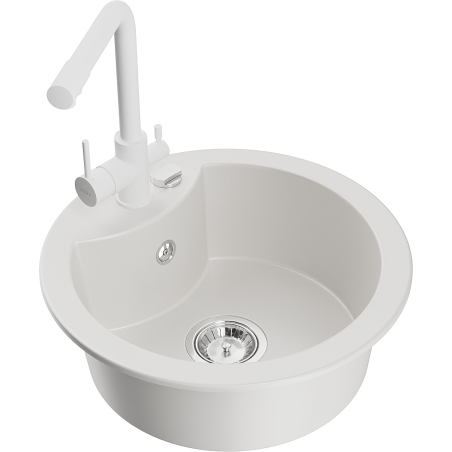 Mexen Diego zlewozmywak granitowy 1-komorowy z baterią kuchenną Duero, biały - 6512-20-671600-20