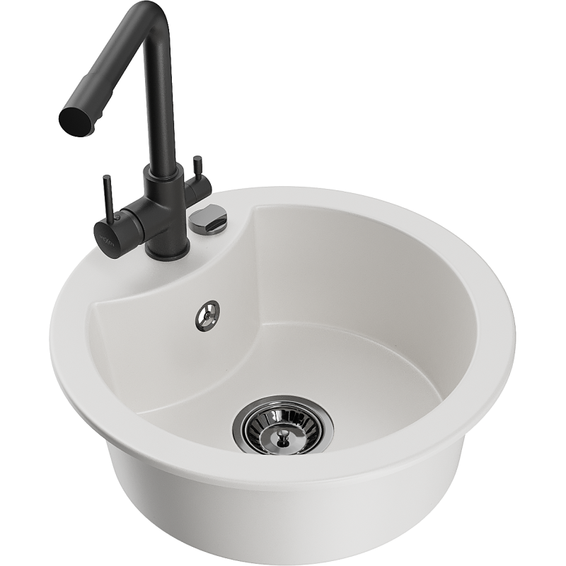 Mexen Diego zlewozmywak granitowy 1-komorowy z baterią kuchenną Duero, biały - 6512-20-671600-70