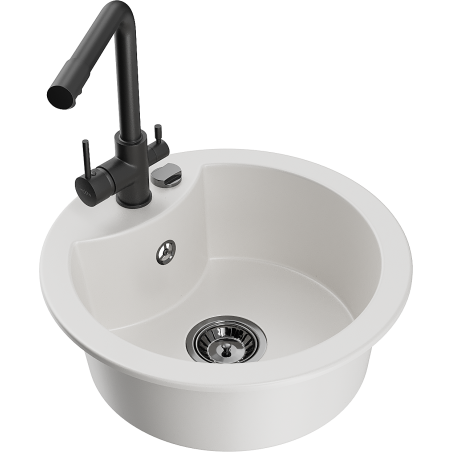 Mexen Diego zlewozmywak granitowy 1-komorowy z baterią kuchenną Duero, biały - 6512-20-671600-70