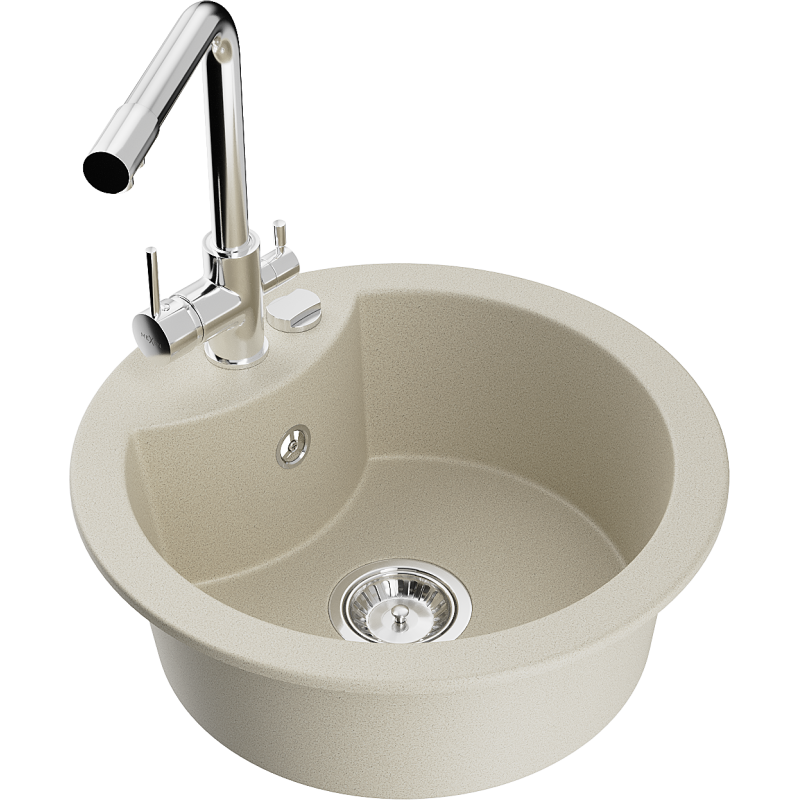 Mexen Diego zlewozmywak granitowy 1-komorowy z baterią kuchenną Duero, beżowy - 6512-69-671600-00