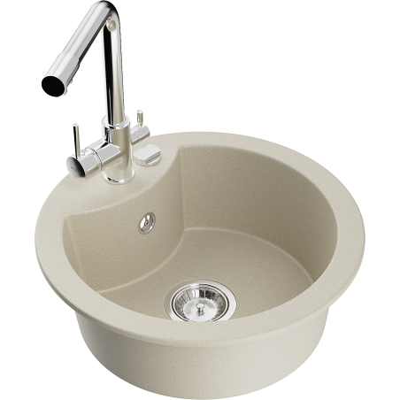 Mexen Diego zlewozmywak granitowy 1-komorowy z baterią kuchenną Duero, beżowy - 6512-69-671600-00