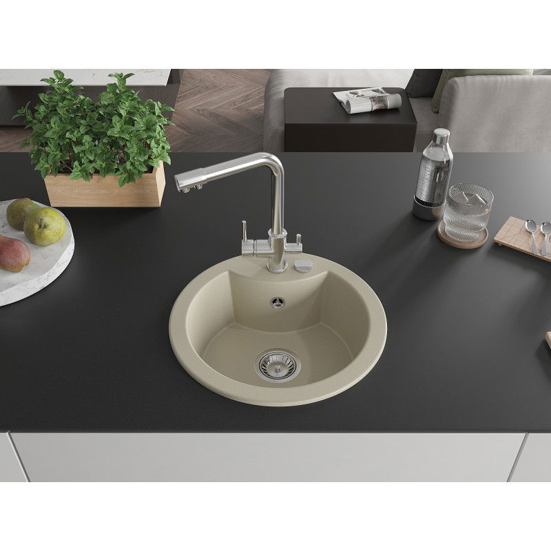 Mexen Diego zlewozmywak granitowy 1-komorowy z baterią kuchenną Duero, beżowy - 6512-69-671600-00