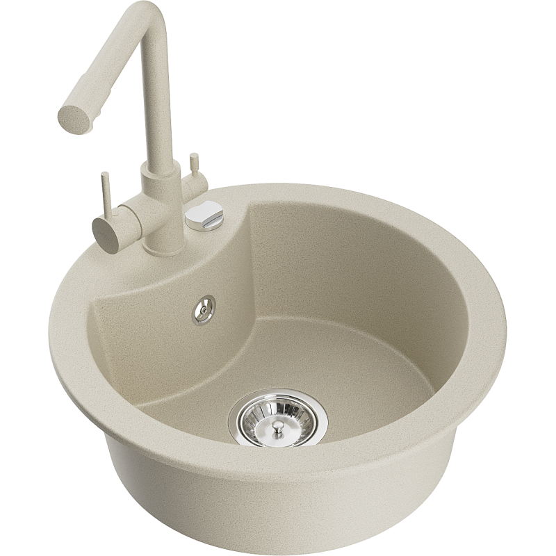 Mexen Diego zlewozmywak granitowy 1-komorowy z baterią kuchenną Duero, beżowy - 6512-69-671600-69