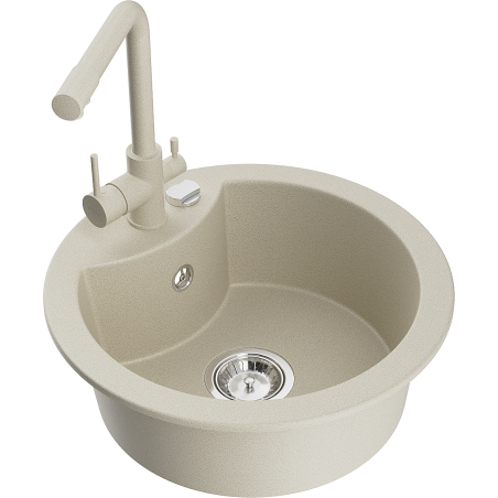 Mexen Diego zlewozmywak granitowy 1-komorowy z baterią kuchenną Duero, beżowy - 6512-69-671600-69