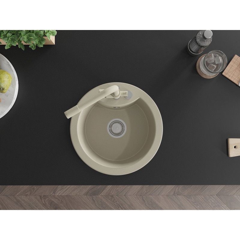 Mexen Diego zlewozmywak granitowy 1-komorowy z baterią kuchenną Duero, beżowy - 6512-69-671600-69