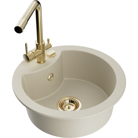 Mexen Diego zlewozmywak granitowy 1-komorowy z baterią kuchenną Duero, beżowy - 6512-69-671600-50