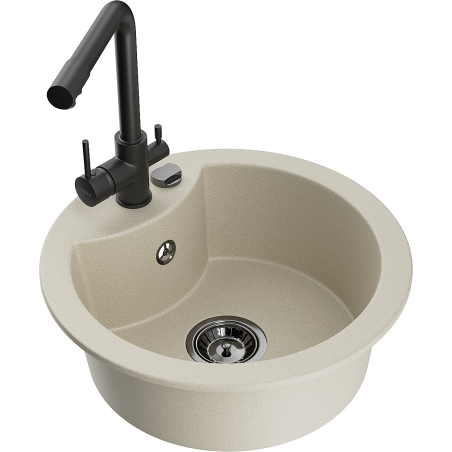 Mexen Diego zlewozmywak granitowy 1-komorowy z baterią kuchenną Duero, beżowy - 6512-69-671600-70
