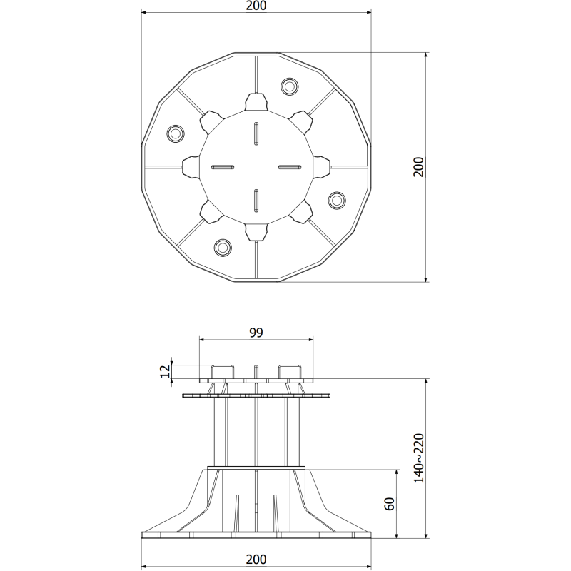 Mexen UniC wspornik tarasowy regulowany pod płyty 140-220 mm - C9902-140-220