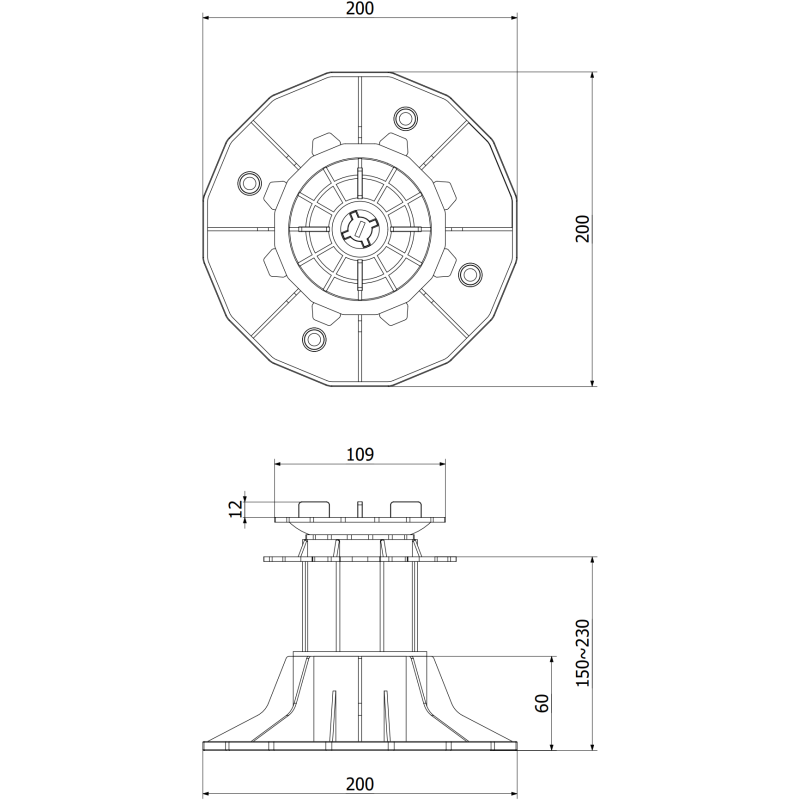 Mexen UniC wspornik tarasowy regulowany samopoziomujący pod płyty 150-230 mm - C9903-150-230