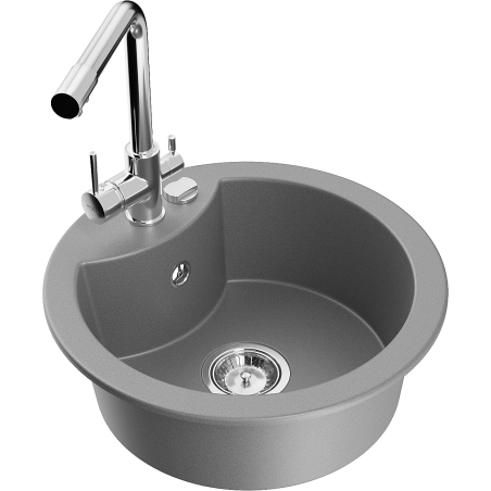 Mexen Diego zlewozmywak granitowy 1-komorowy z baterią kuchenną Duero, szary - 6512-71-671600-00