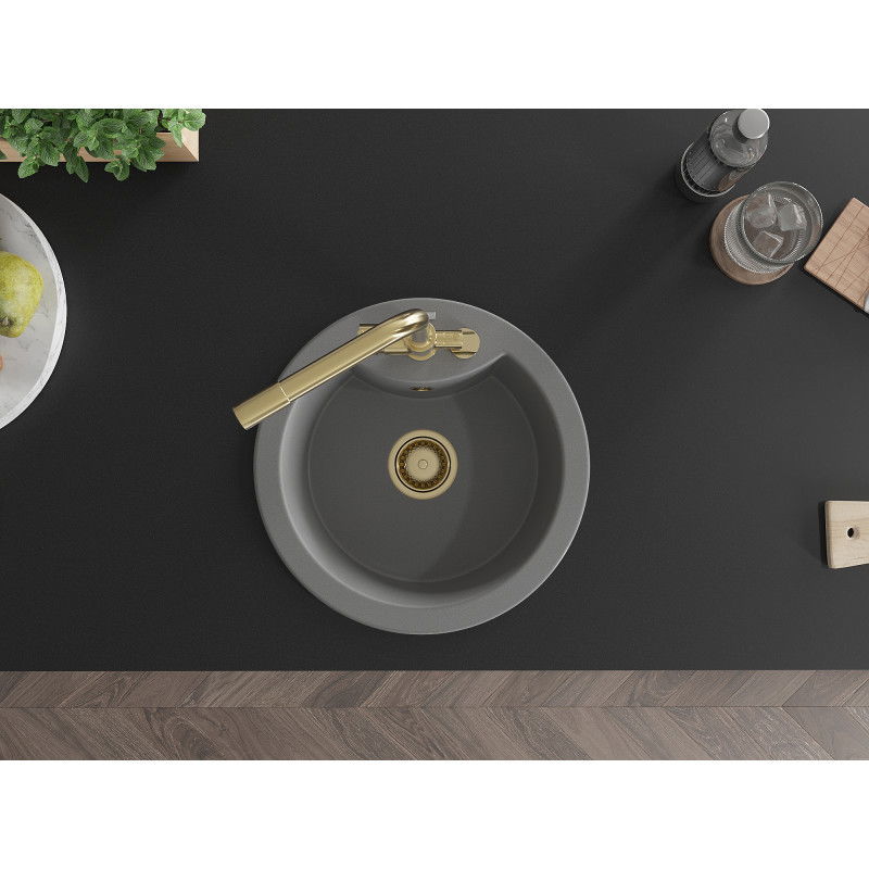 Mexen Diego zlewozmywak granitowy 1-komorowy z baterią kuchenną Duero, szary - 6512-71-671600-50