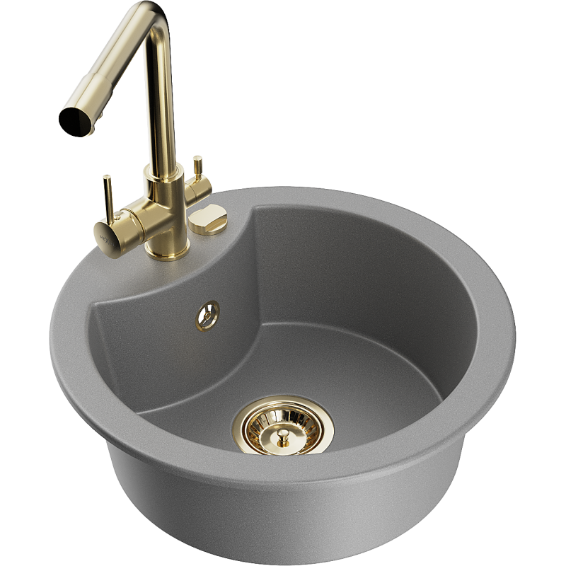 Mexen Diego zlewozmywak granitowy 1-komorowy z baterią kuchenną Duero, szary - 6512-71-671600-50