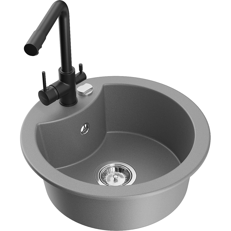 Mexen Diego zlewozmywak granitowy 1-komorowy z baterią kuchenną Duero, szary - 6512-71-671600-70
