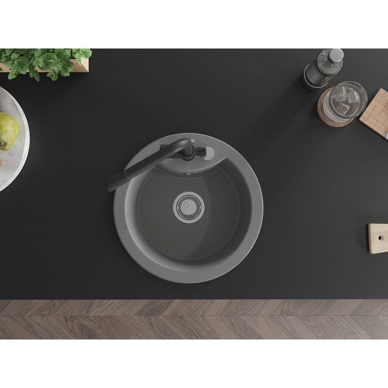Mexen Diego zlewozmywak granitowy 1-komorowy z baterią kuchenną Duero, szary - 6512-71-671600-70