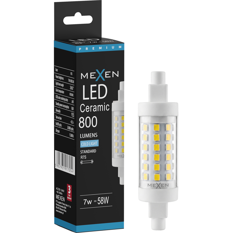 Mexen Vega żarówka LED ściemnialna R7S, 7W, Zimna - 6500K, 800 lm - L125-R7S-0765-01
