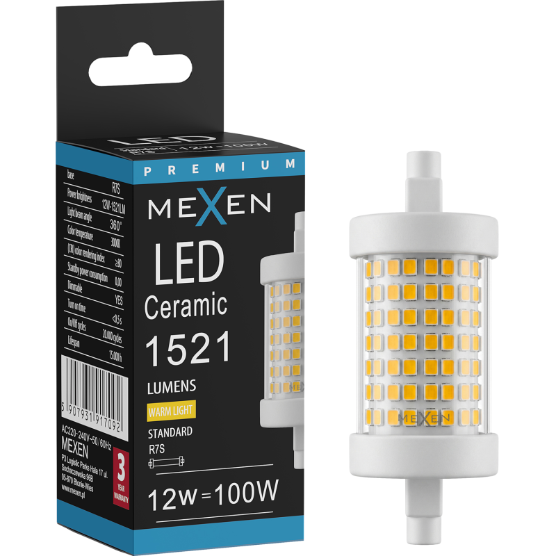 Mexen Vega żarówka LED ściemnialna R7S, 12W, Ciepła - 3000K, 1521 lm - L125-R7S-1230-01