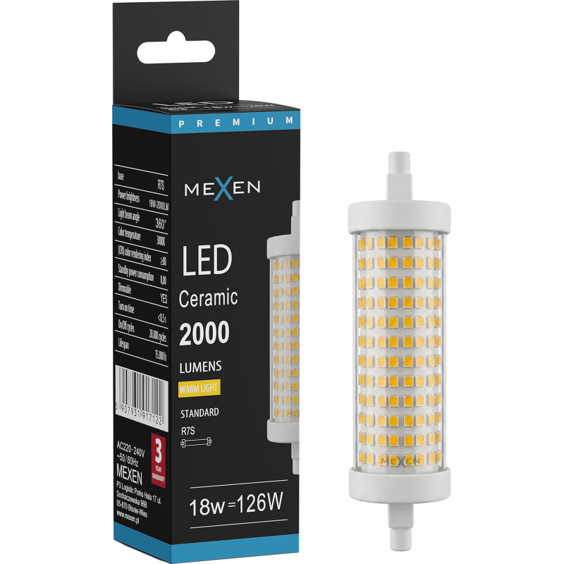 Mexen Vega żarówka LED ściemnialna R7S, 18W, Ciepła - 3000K, 2000 lm - L125-R7S-1830-02
