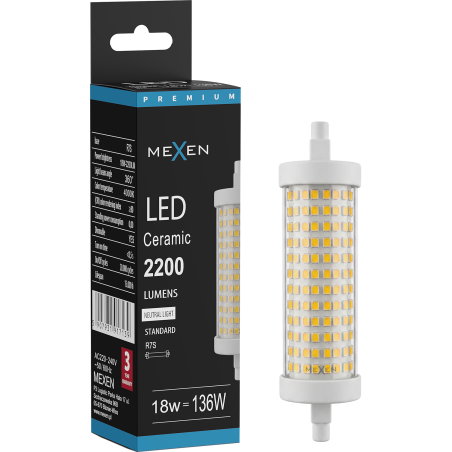 Mexen Vega żarówka LED ściemnialna R7S, 18W, Neutralna - 4000K, 2200 lm - L125-R7S-1840-02