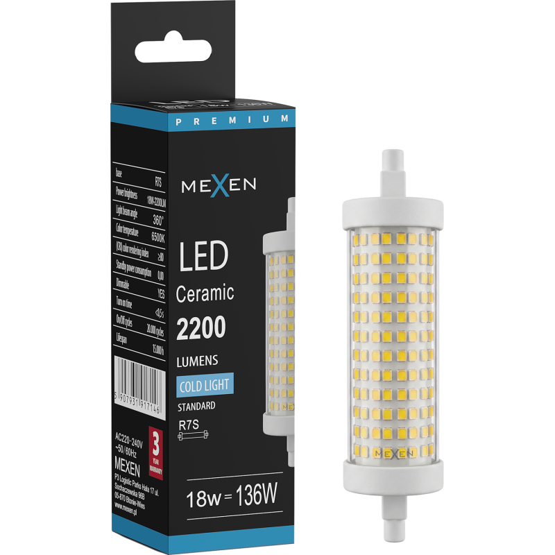 Mexen Vega żarówka LED ściemnialna R7S, 18W, Zimna - 6500K, 2200 lm - L125-R7S-1865-02
