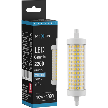 Mexen Vega żarówka LED ściemnialna R7S, 18W, Zimna - 6500K, 2200 lm - L125-R7S-1865-02