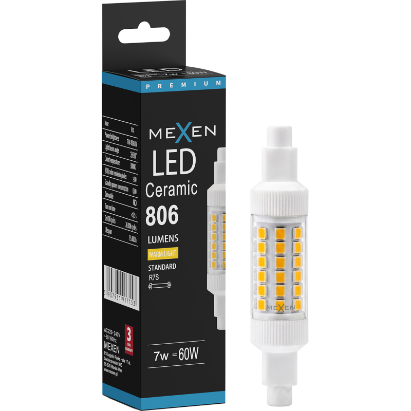 Mexen Vega żarówka LED R7S, 7W, Ciepła - 3000K, 806 lm - L126-R7S-0730-01