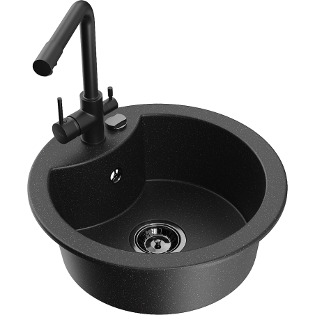 Mexen Diego zlewozmywak granitowy 1-komorowy z baterią kuchenną Duero, czarny/srebrny metalik - 6512-73-671600-70-B