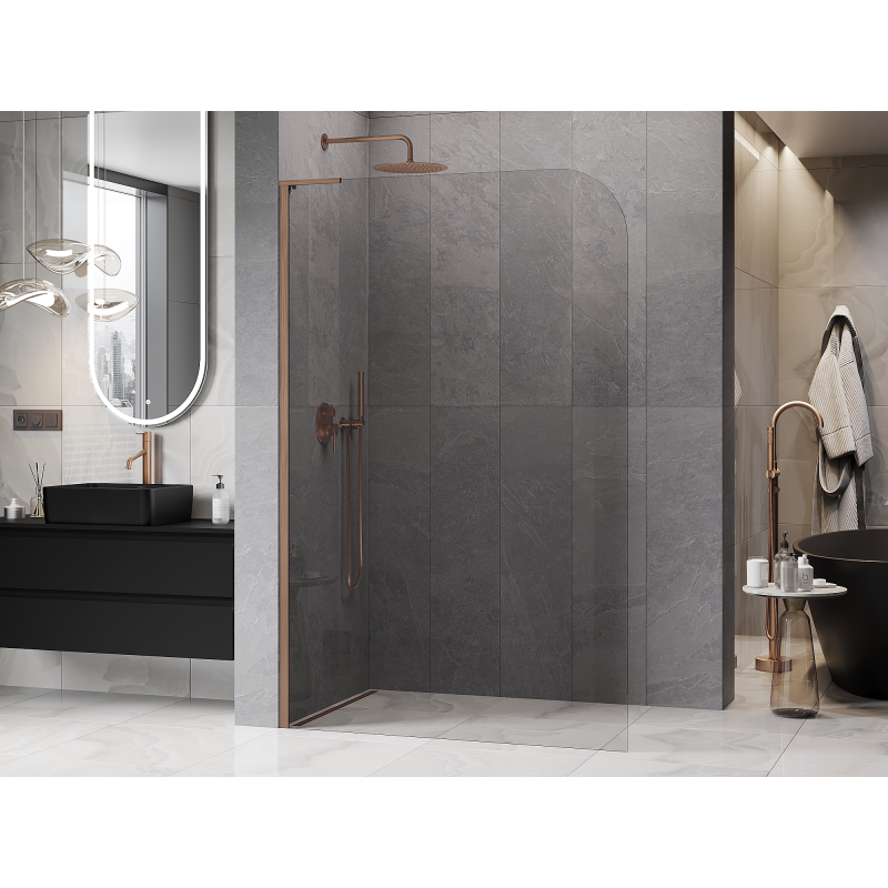 Mexen Kioto-P L ścianka prysznicowa Walk-in 70 x 200 cm, transparent 8 mm, różowe złoto - 800-070-103-60-00-P
