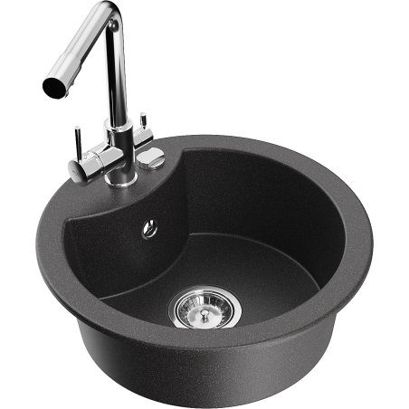 Mexen Diego zlewozmywak granitowy 1-komorowy z baterią kuchenną Duero, czarny nakrapiany - 6512-76-671600-00