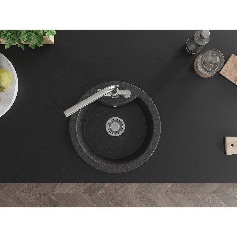 Mexen Diego zlewozmywak granitowy 1-komorowy z baterią kuchenną Duero, czarny nakrapiany - 6512-76-671600-00