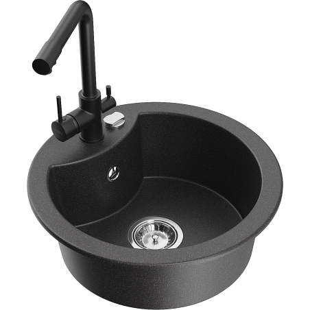 Mexen Diego zlewozmywak granitowy 1-komorowy z baterią kuchenną Duero, czarny nakrapiany - 6512-76-671600-70