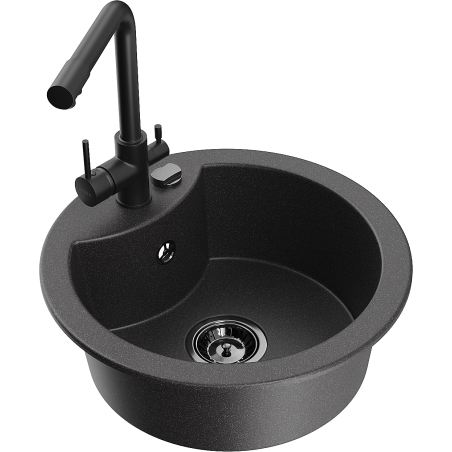 Mexen Diego zlewozmywak granitowy 1-komorowy z baterią kuchenną Duero, czarny nakrapiany - 6512-76-671600-70-B