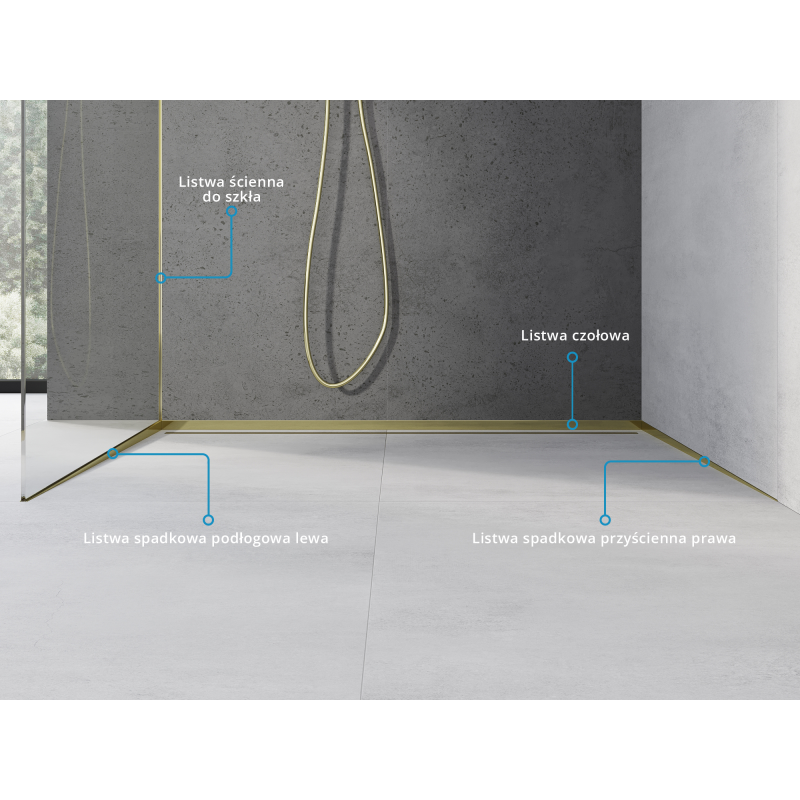Mexen Line-B listwa spadkowa do szkła 120 cm lewa, złota - 185004120L