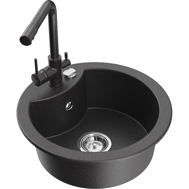 Mexen Diego zlewozmywak granitowy 1-komorowy z baterią kuchenną Duero, czarny nakrapiany - 6512-76-671600-76