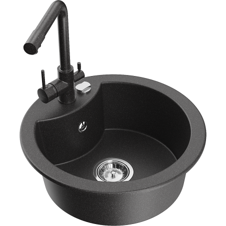 Mexen Diego zlewozmywak granitowy 1-komorowy z baterią kuchenną Duero, czarny nakrapiany - 6512-76-671600-76