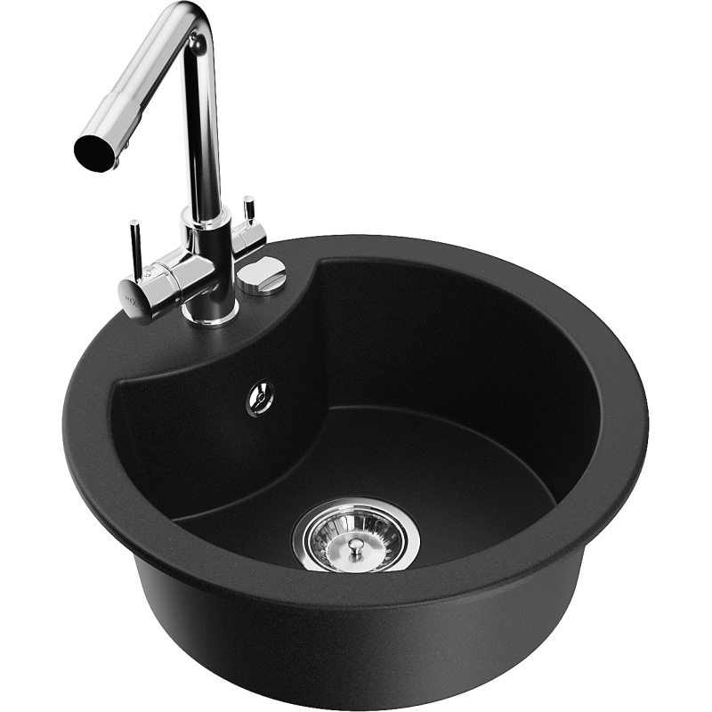 Mexen Diego zlewozmywak granitowy 1-komorowy z baterią kuchenną Duero, czarny - 6512-77-671600-00