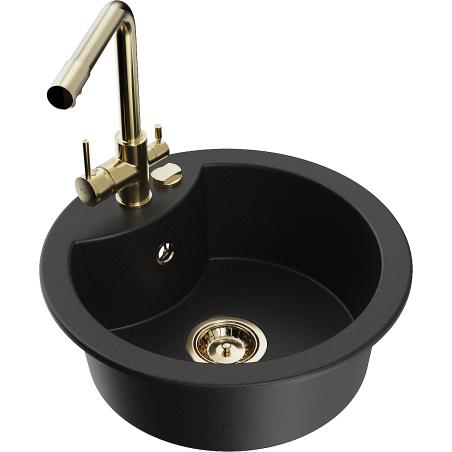 Mexen Diego zlewozmywak granitowy 1-komorowy z baterią kuchenną Duero, czarny - 6512-77-671600-50