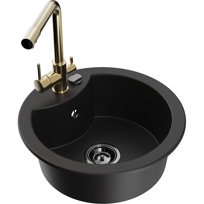 Mexen Diego zlewozmywak granitowy 1-komorowy z baterią kuchenną Duero, czarny - 6512-77-671600-50-B